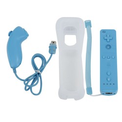 Wireless Remote Controller + Nunchuck with Silicone Case Accessories for Nintendo Wii Game Console Blue