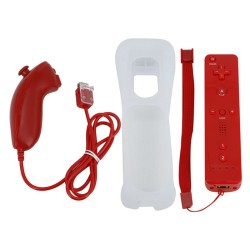 Wireless Remote Controller + Nunchuck with Silicone Case Accessories for Nintendo Wii Game Console Red