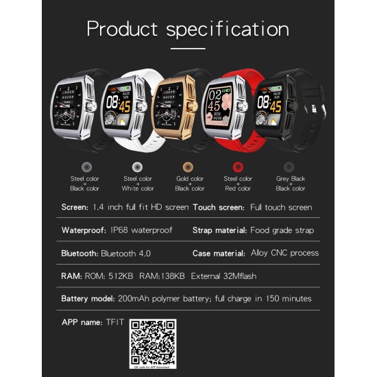 C1 Smart Bracelet Temperature Monitor Bluetooth Heart Rate Blood Pressure Smart Watche Golden