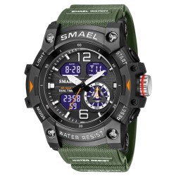 SMAEL Luxury Men Fashion Business Watch Led Digital Sports Quartz Wristwatch Casual Waterproof Watches Army Green