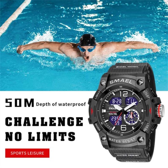 SMAEL Luxury Men Fashion Business Watch Led Digital Sports Quartz Wristwatch Casual Waterproof Watches Green