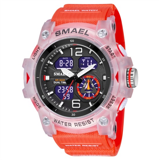 SMAEL Luxury Men Fashion Business Watch Led Digital Sports Quartz Wristwatch Casual Waterproof Watches Transparent Red