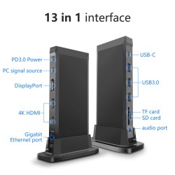13-in-1 Docking Station Type-c To Dual Hdmi-compatible 4K60hz 100w Charging Usb3.0 Rj45 Gigabit Ethernet Port MST Converter Black
